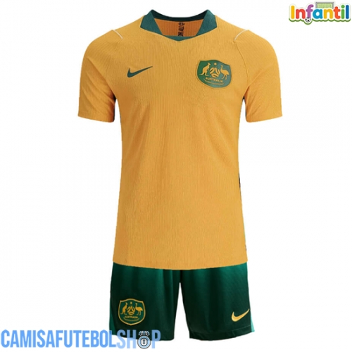 Camisa de time de futebol Austrália Replicas 1º Equipamento Infantil Mundo 2026 Manga Curta (+ Calças curtas)